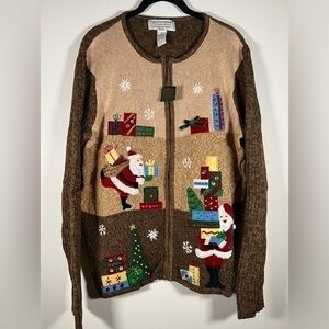 Vintage 90s Tiara Intnatl. Christmas zip up sweater jacket embroidered sz 3X